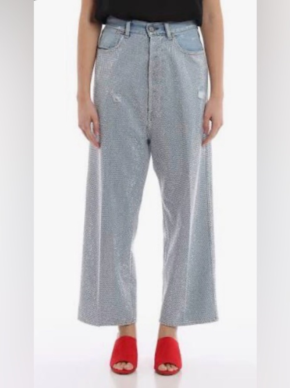 Golden Goose Light Blue Cropped Wide-Leg Studded Jeans